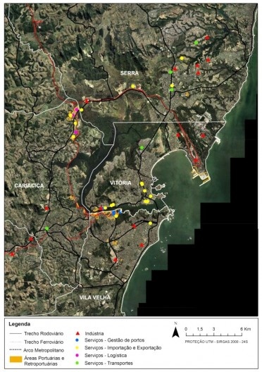 Empresas, áreas portuárias e retroportuárias e espaços naturais protegidos: indicação esquemática do arco metropolitano (2013)