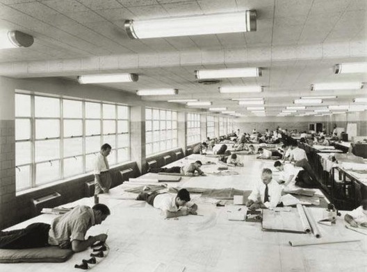 Ford Motors bomber factory by Albert Kahn Associates, view of the drafting room, 1942