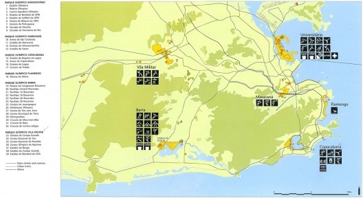 Mapa geral das instalações olímpicas na candidatura Rio 2004
