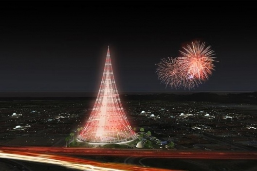 Praça do Natal, Natal RN Brasil, perspectiva noturna durante o período natalino, 1° lugar Concurso Público de Arquitetura. zerOgroup, 2009