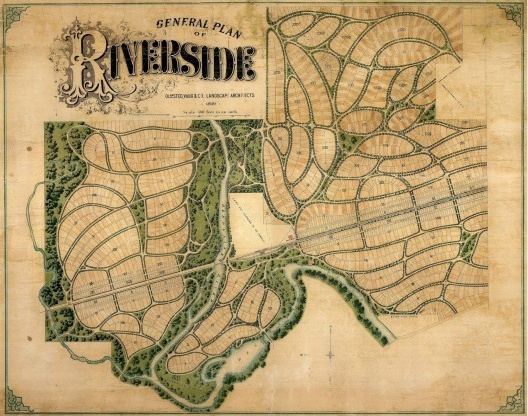 Comunidade de Riverside, Chicago, EUA. Projeto de 1869. Olmsted, Vaux & Co. Landscape Architects