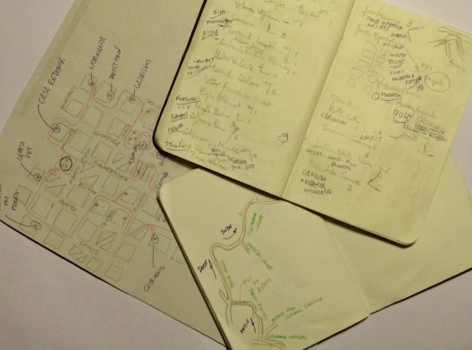 Esboços à mão livre feitos nas pesquisas de campo