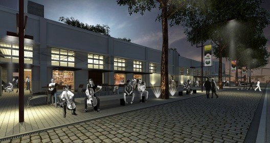 1º lugar Concurso Mercado Público de Lages, perspectiva externa noturna, Lages. Escritórios Zulian Broering + Zanatta Figueiredo