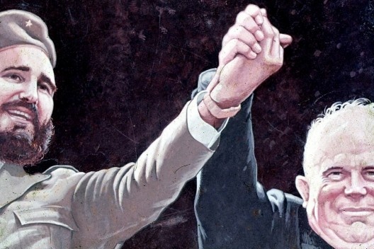 Cartaz popular dos anos 1960. Fidel com Kruchov