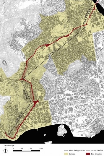 Mapa com os trechos do eixo Maruípe