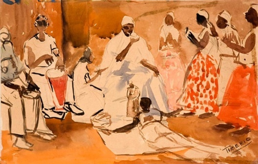 Wilson Tibério, Cena de Candomblé, Século XX (Grafite e aquarela sobre papel) Coleção Particular