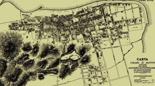 Mapa mostrando as posições geográficas de Santos e da Estação de Quarentena projetada