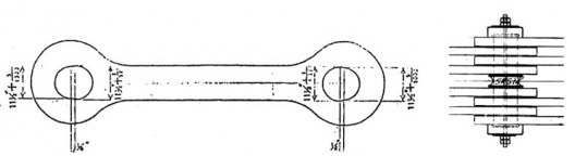 Barra de olhal e conexão das oito barras de olhal por meio de pino previsto por Steinman