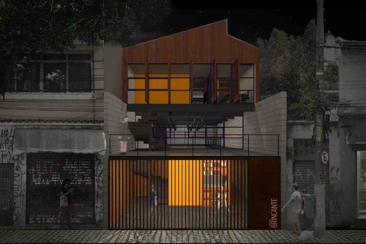 Instituto Brincante, fachada noturna, São Paulo SP, 2016, escritório Bernardes Arquitetura
