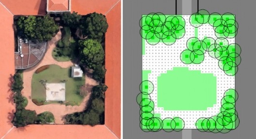Sesc Arsenal, vegetação no pátio existente e modelada, Cuiabá MT