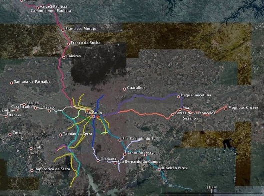 Rede metroferroviária na mancha urbana da RMSP