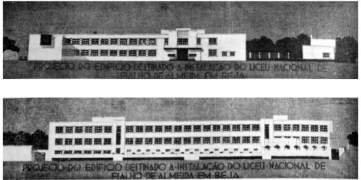 Liceu Nacional Fialho de Almeida, elevações principal e nascente, concurso, arquiteto Luís Cristino da Silva, Beja, 1930