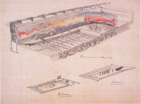Croquis realizados por Lina Bo Bardi para o teatro do MASP