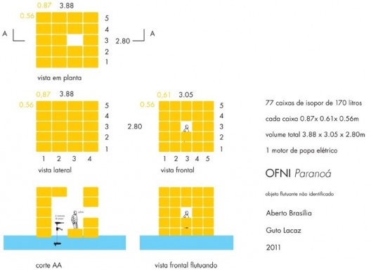 Guto Lacaz, “OFNI – objeto flutuante não identificado”, projeto, Lago Paranoá, Brasília, 2011