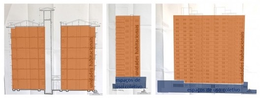 Edifícios Dr. José Humberto Rodrigues da Cunha, Residencial Montecarlo e Residencial Santa Beatriz, corte e elevações esquemáticos, Uberaba MG Brasil