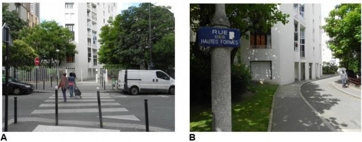 Rue des Hautes Formes, acesso pela Rue Baudricourt. Arquiteto Christian de Portzamparc