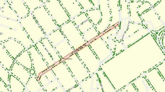 Situação da massa arbórea da região, local em destaque: rua Aspicuelta