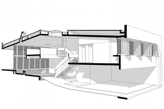 Residência Edenor Buchholz, corte perspectivado, Porto Alegre, 1980