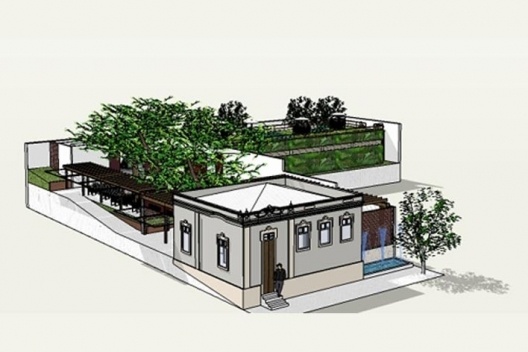 Casa do Capitãozinho, Uberlândia MG Brasil, vista da utilização da vegetação existente como parte da edificação, 3º lugar Concurso Sustentabilidade em Edificações Públicas. Estudante Camila Monteiro de Castro, 2008