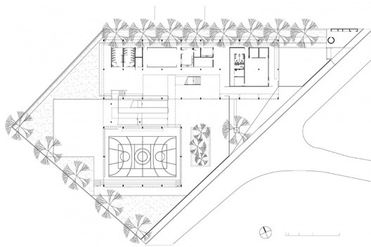 Escola Pública Professora Selma Maria Martins Cunha, planta, Votorantim SP Brasil, 2005. Arquitetos Alvaro Puntoni, João Sodré, Jonathan Davies / Grupo SP