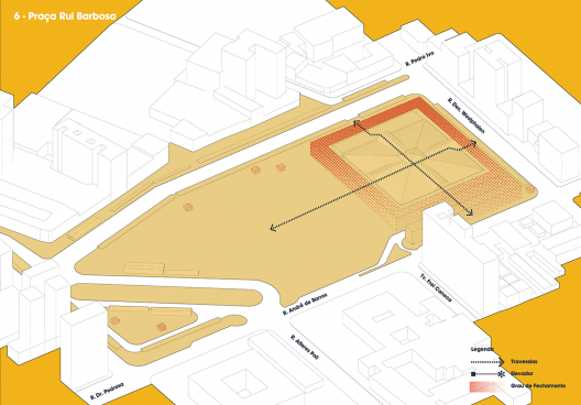 Diagramas axonométricos das relações contextuais dos casos selecionados. Exemplo ampliado: praça Rui Barbosa