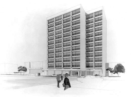 Estudo inicial para o Ed. Sede da CRT, 1977, Edgar Sirangelo do Valle, Sergio Luiz Matte & Armando Gonzalez, respectivamente