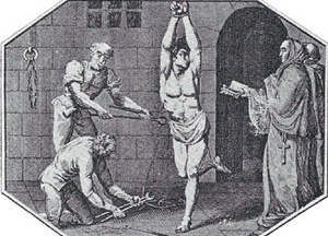 A punição pelo suplício do corpo – imagem de um processo de tortura pela inquisição espanhola em 1700 (imagem de domínio público)