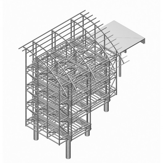 Residência Pio IX, perspectiva isométrica da concepção estrutural feita no Autocad [1996], São Paulo SP Brasil. Arquitetos Marcelo e Marta Aflalo