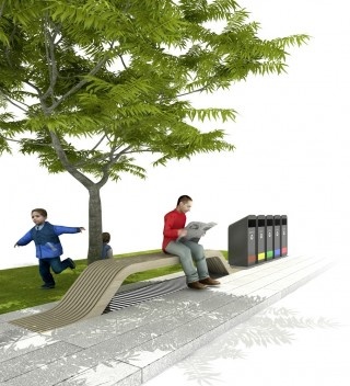 detalhe mobiliário urbano e coleta seletiva