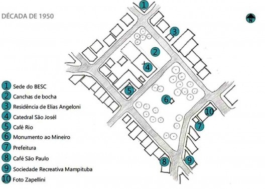 Croqui da Praça Nereu Ramos e seu entorno imediato em 1950