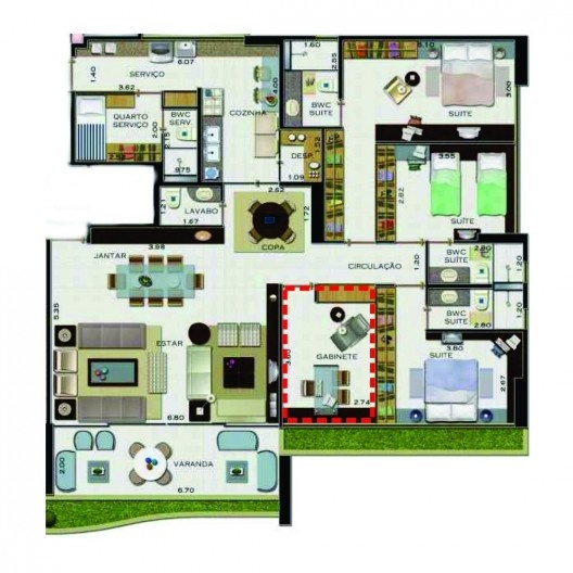 Planta de apartamento com home office