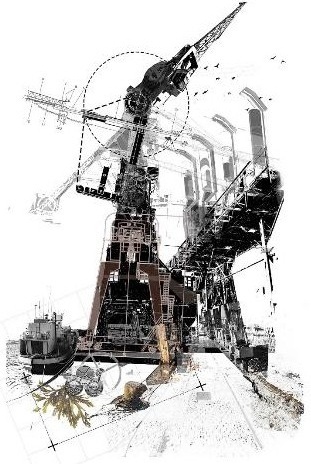 Projeto de adaptação de estrutura portuária desativada para usina de processamento de algas e centro ambiental, feito pelo aluno Callan Austin para o curso Adapt! supervisionado pelos professores Stella Papanicolaou e Michael Louw, do Departamento de Arqu