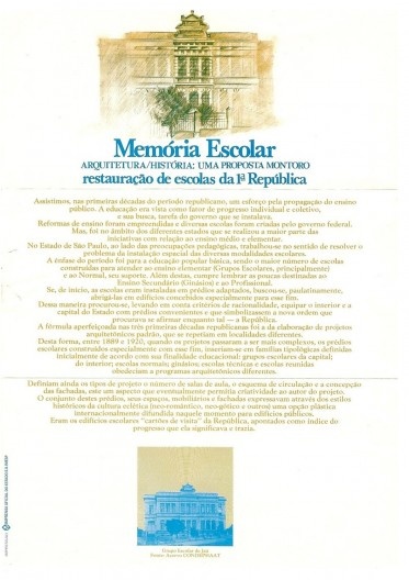 Folheto distribuído no evento de assinatura do Memória Escolar em 25 de janeiro de 1986