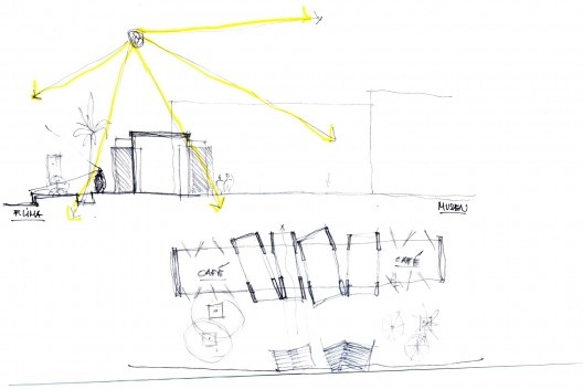Oficina de desenho urbano MCB, corte e planta da nova entrada do museu (1ª alternativa), São Paulo, 2011