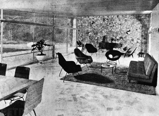 Casa Cavanelas, 1954, arquiteto Oscar Niemeyer e paisagista Roberto Burle Marx. A arquitetura e paisagismo reinterpretam as regras ambientais biológicas e geológicas