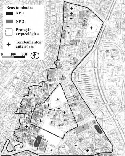 Resolução 17/2007. Centro Velho – Triângulo Histórico Sé. Níveis de Tombamento 1 e 2 (149 imóveis, 7 praças, 4 viadutos e 20 obras de arte pública), os demais são área envoltória. Algumas edificações estavam tombadas anteriores, como o Mercado Municipal