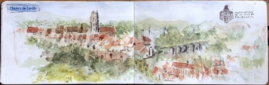 Vista de Friburgo a partir do Chemin de Lorette. Lápis e aquarela sobre papel 200g/m2