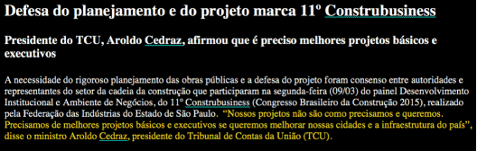 Trecho de manifestação do presidente do TCU em março de 2015