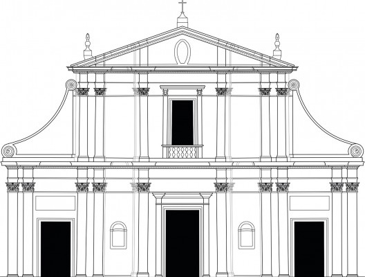 Reconstituição da frontaria da Igreja de São Miguel Arcanjo. Arquiteto Primoli, circa 1737