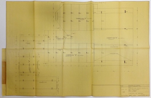 Projeto Estrutural do CTEM do Sesi Barra do Ceará, prancha da cópia heliográfica com cobertura