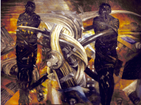 Fernando Robles, Bagdad Café. Acrílico y óleo sobre tela, 200x150 cm, 2004