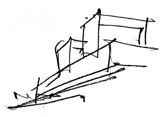 Campus UFABC, croquis de concepção do projeto, Santo André SP Brasil, 2006. Arquitetos Claudio Libeskind, Sandra Llovet, David Ruscalleda e Mario Lotfi / Libeskindllovet Arquitetos