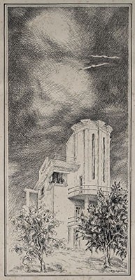 Croqui da casa em bico de pena, Curitiba, sem data. Arquiteto Frederico Kirchgassner