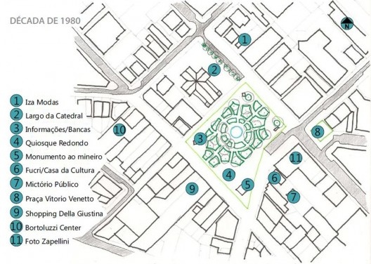 Croqui da Praça Nereu Ramos e seu entorno imediato em 1980