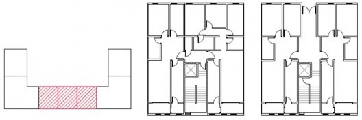 Figura 4 – a) modelo esquemático do edifício; b) planta do pavimento tipo; c) planta do pavimento térreo, apresentada por Rabelo