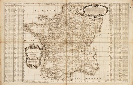 Mapa da França feito por triangulação, pela família Casini