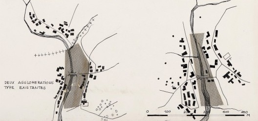CIAM-Porto – Habitat Rural (1956), pormenores painel 2. Dois aglomerados existentes