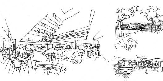 CAE. Perspectivas artísticas de detalhes do Centro Administrativo