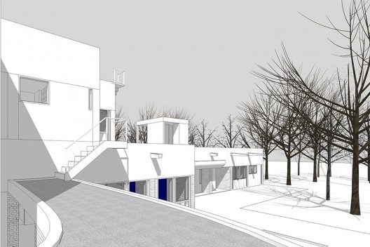 Casa Sarabhai, vista externa do edifício, Shadibag, Ahmedabad, India, 1952-55. Arquiteto Le Corbusier