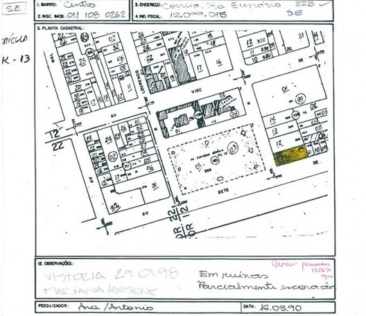 Ficha do 4° Inventário de 1990 (e atualizada em 1998) realizada pelo Ippuc, relativa ao antigo Hotel Tassi